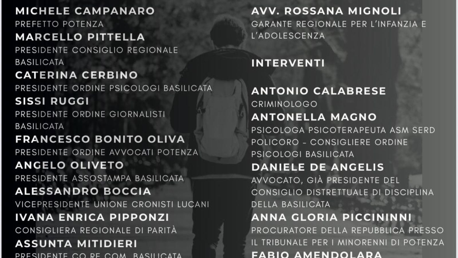 CONVEGNO SUL DISAGIO E LA CRIMINALITÀ GIOVANILE IL 20 NOVEMBRE A POTENZA